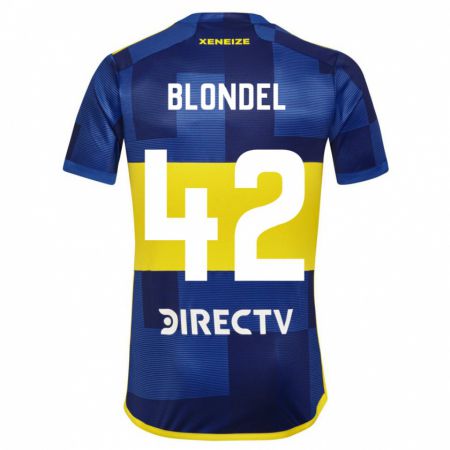 Kandiny Enfant Maillot Lucas Blondel #42 Bleu Foncé Jaune Tenues Domicile 2023/24 T-Shirt