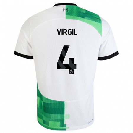 Kandiny Enfant Maillot Virgil Van Dijk #4 Blanc Vert Tenues Extérieur 2023/24 T-Shirt