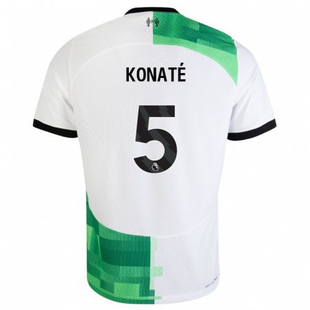Kandiny Enfant Maillot Ibrahima Konaté #5 Blanc Vert Tenues Extérieur 2023/24 T-Shirt