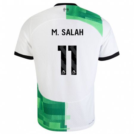 Kandiny Enfant Maillot Mohamed Salah #11 Blanc Vert Tenues Extérieur 2023/24 T-Shirt