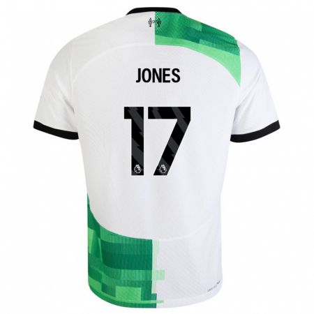 Kandiny Enfant Maillot Curtis Jones #17 Blanc Vert Tenues Extérieur 2023/24 T-Shirt