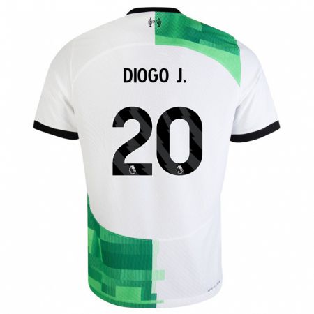 Kandiny Enfant Maillot Diogo Jota #20 Blanc Vert Tenues Extérieur 2023/24 T-Shirt
