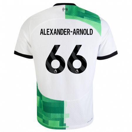 Kandiny Enfant Maillot Trent Alexander-Arnold #66 Blanc Vert Tenues Extérieur 2023/24 T-Shirt