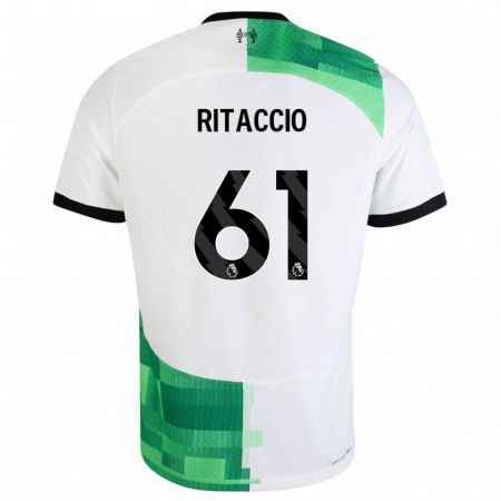 Kandiny Enfant Maillot Matteo Ritaccio #61 Blanc Vert Tenues Extérieur 2023/24 T-Shirt
