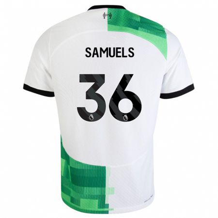 Kandiny Enfant Maillot Kerron Samuels #36 Blanc Vert Tenues Extérieur 2023/24 T-Shirt