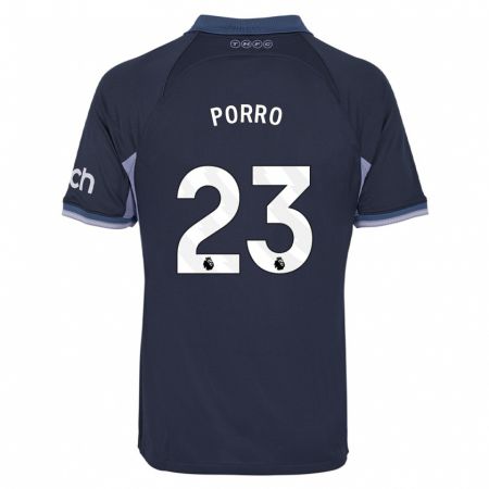Kandiny Enfant Maillot Pedro Porro #23 Bleu Foncé Tenues Extérieur 2023/24 T-Shirt