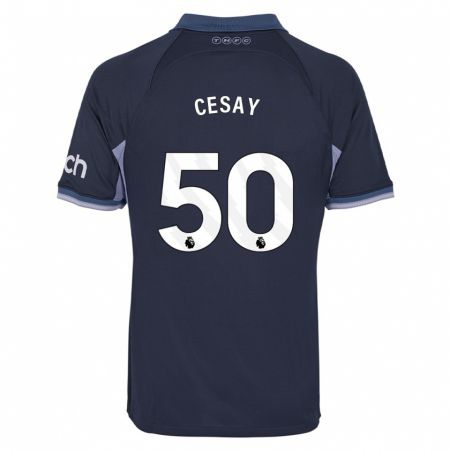 Kandiny Enfant Maillot Kallum Cesay #50 Bleu Foncé Tenues Extérieur 2023/24 T-Shirt