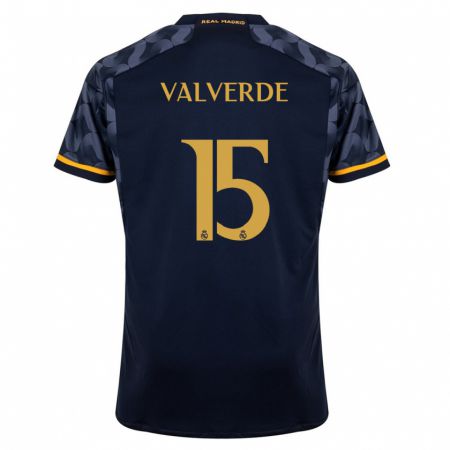Kandiny Enfant Maillot Federico Valverde #15 Bleu Foncé Tenues Extérieur 2023/24 T-Shirt