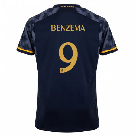 Kandiny Enfant Maillot Karim Benzema #9 Bleu Foncé Tenues Extérieur 2023/24 T-Shirt