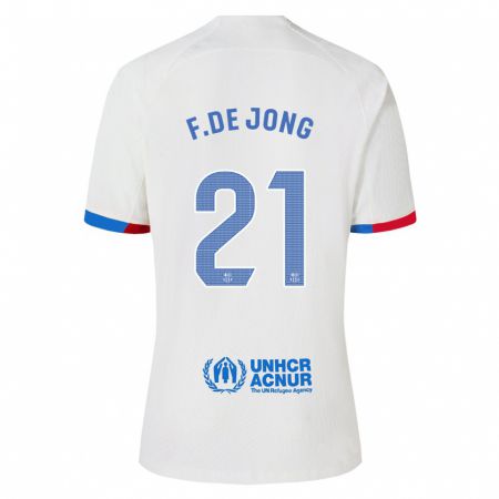 Kandiny Enfant Maillot Frenkie De Jong #21 Blanc Tenues Extérieur 2023/24 T-Shirt