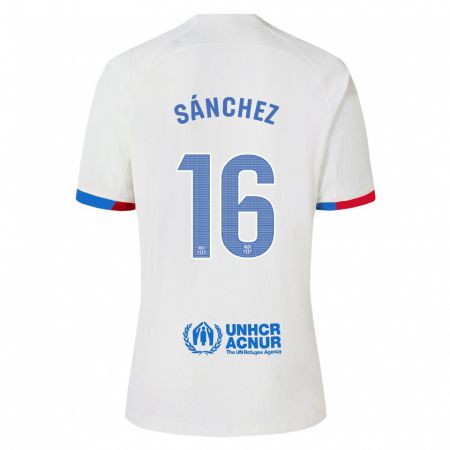 Kandiny Enfant Maillot Edu Sánchez #16 Blanc Tenues Extérieur 2023/24 T-Shirt