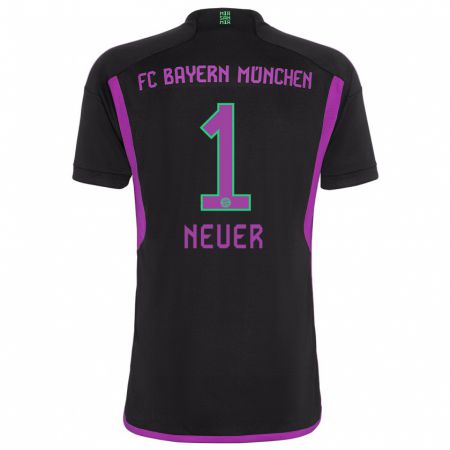 Kandiny Enfant Maillot Manuel Neuer #1 Noir Tenues Extérieur 2023/24 T-Shirt