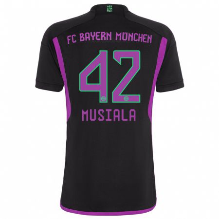 Kandiny Enfant Maillot Jamal Musiala #42 Noir Tenues Extérieur 2023/24 T-Shirt