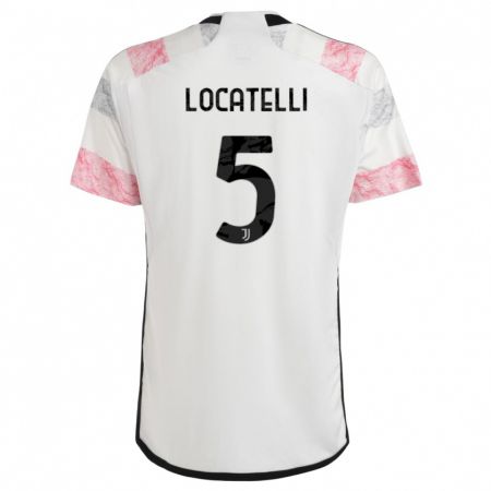 Kandiny Enfant Maillot Manuel Locatelli #5 Blanc Rose Tenues Extérieur 2023/24 T-Shirt