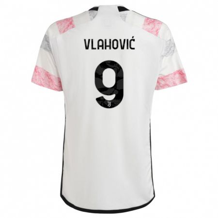 Kandiny Enfant Maillot Dusan Vlahovic #9 Blanc Rose Tenues Extérieur 2023/24 T-Shirt