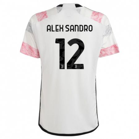 Kandiny Enfant Maillot Alex Sandro #12 Blanc Rose Tenues Extérieur 2023/24 T-Shirt