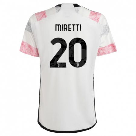 Kandiny Enfant Maillot Fabio Miretti #20 Blanc Rose Tenues Extérieur 2023/24 T-Shirt