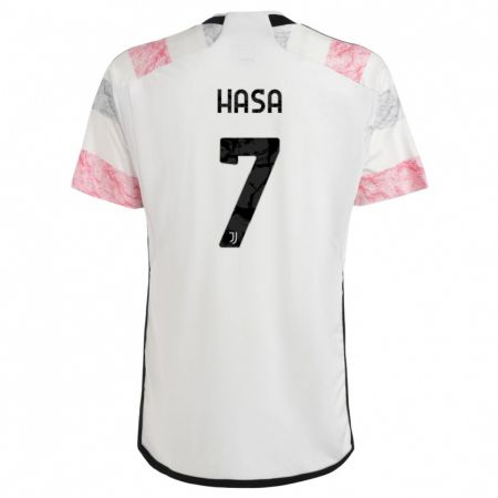 Kandiny Enfant Maillot Luis Hasa #7 Blanc Rose Tenues Extérieur 2023/24 T-Shirt