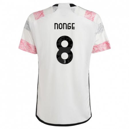 Kandiny Enfant Maillot Joseph Nonge #8 Blanc Rose Tenues Extérieur 2023/24 T-Shirt