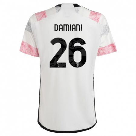 Kandiny Enfant Maillot Samuele Damiani #26 Blanc Rose Tenues Extérieur 2023/24 T-Shirt