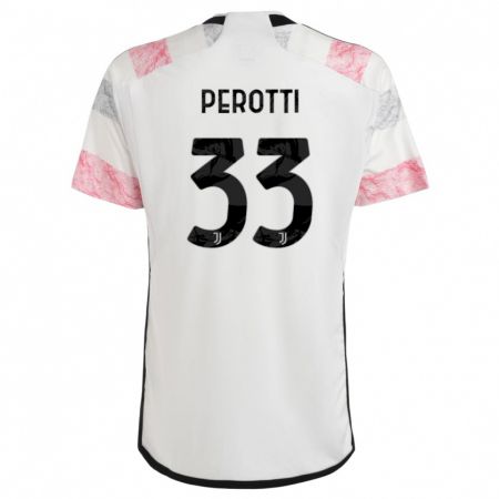 Kandiny Enfant Maillot Clemente Perotti #33 Blanc Rose Tenues Extérieur 2023/24 T-Shirt