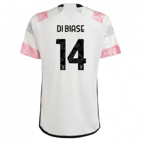 Kandiny Enfant Maillot Gianmarco Di Biase #14 Blanc Rose Tenues Extérieur 2023/24 T-Shirt