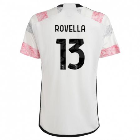 Kandiny Enfant Maillot Nicolo Rovella #13 Blanc Rose Tenues Extérieur 2023/24 T-Shirt