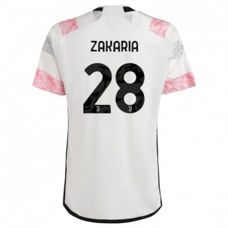 Kandiny Enfant Maillot Denis Zakaria #28 Blanc Rose Tenues Extérieur 2023/24 T-Shirt