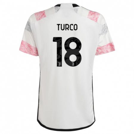 Kandiny Enfant Maillot Nicolo Turco #18 Blanc Rose Tenues Extérieur 2023/24 T-Shirt