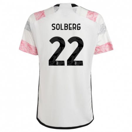 Kandiny Enfant Maillot Elias Solberg #22 Blanc Rose Tenues Extérieur 2023/24 T-Shirt