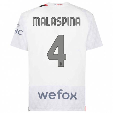 Kandiny Enfant Maillot Mattia Malaspina #4 Blanc Tenues Extérieur 2023/24 T-Shirt