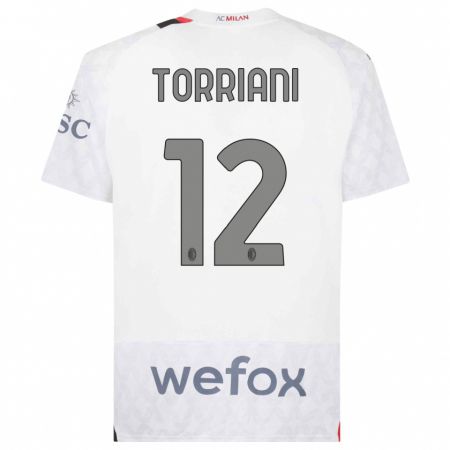 Kandiny Enfant Maillot Lorenzo Torriani #12 Blanc Tenues Extérieur 2023/24 T-Shirt
