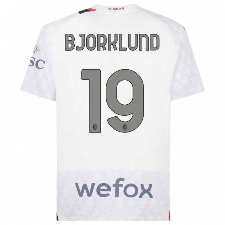 Kandiny Enfant Maillot Lukas Bjorklund #19 Blanc Tenues Extérieur 2023/24 T-Shirt