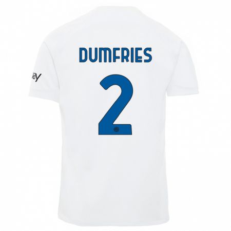 Kandiny Enfant Maillot Denzel Dumfries #2 Blanc Tenues Extérieur 2023/24 T-Shirt