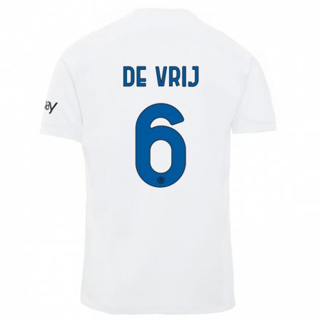 Kandiny Enfant Maillot Stefan De Vrij #6 Blanc Tenues Extérieur 2023/24 T-Shirt