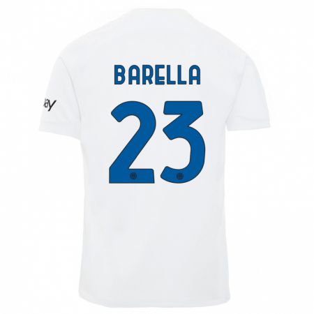 Kandiny Enfant Maillot Nicolò Barella #23 Blanc Tenues Extérieur 2023/24 T-Shirt
