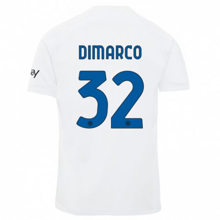 Kandiny Enfant Maillot Federico Dimarco #32 Blanc Tenues Extérieur 2023/24 T-Shirt