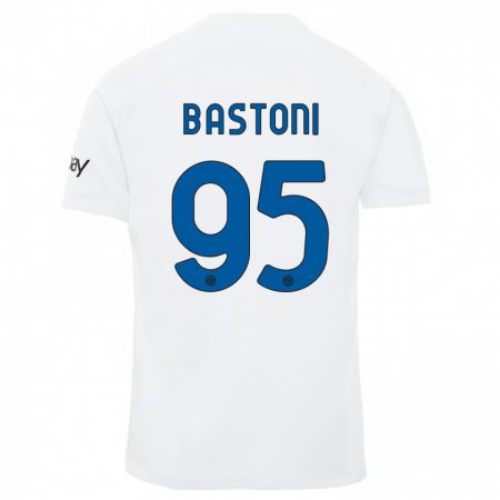 Kandiny Enfant Maillot Alessandro Bastoni #95 Blanc Tenues Extérieur 2023/24 T-Shirt