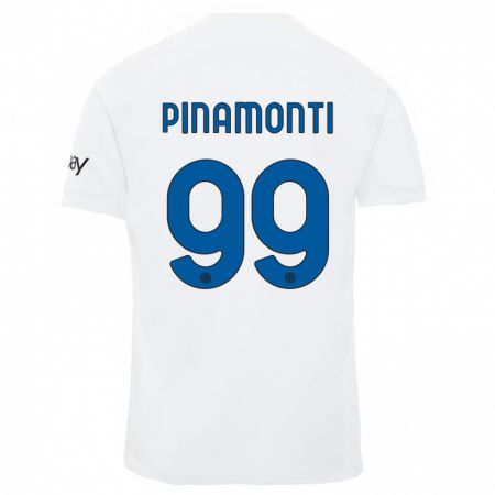 Kandiny Enfant Maillot Andrea Pinamonti #99 Blanc Tenues Extérieur 2023/24 T-Shirt