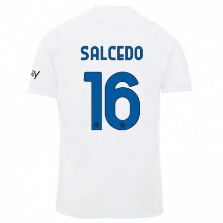 Kandiny Enfant Maillot Eddie Salcedo #16 Blanc Tenues Extérieur 2023/24 T-Shirt