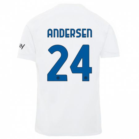 Kandiny Enfant Maillot Silas Andersen #24 Blanc Tenues Extérieur 2023/24 T-Shirt