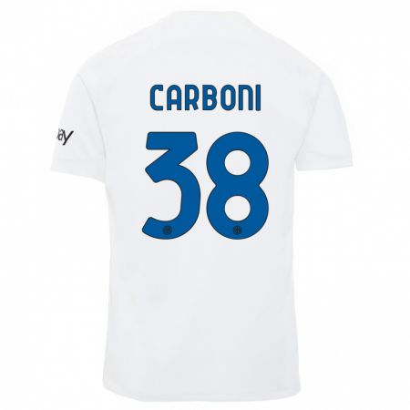 Kandiny Enfant Maillot Valentin Carboni #38 Blanc Tenues Extérieur 2023/24 T-Shirt