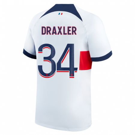 Kandiny Enfant Maillot Julian Draxler #34 Blanc Tenues Extérieur 2023/24 T-Shirt