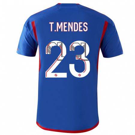 Kandiny Enfant Maillot Thiago Mendes #23 Bleu Rouge Tenues Extérieur 2023/24 T-Shirt