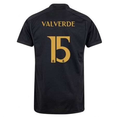 Kandiny Enfant Maillot Federico Valverde #15 Noir Troisieme 2023/24 T-Shirt