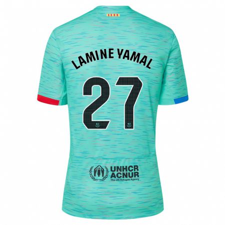 Kandiny Enfant Maillot Lamine Yamal #27 Aqua Clair Troisieme 2023/24 T-Shirt