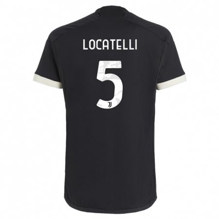 Kandiny Enfant Maillot Manuel Locatelli #5 Noir Troisieme 2023/24 T-Shirt