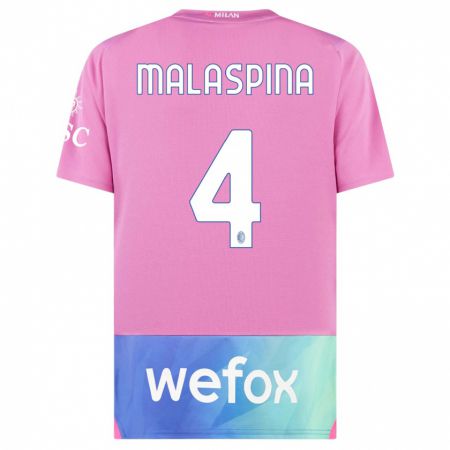 Kandiny Enfant Maillot Mattia Malaspina #4 Rose-Mauve Troisieme 2023/24 T-Shirt