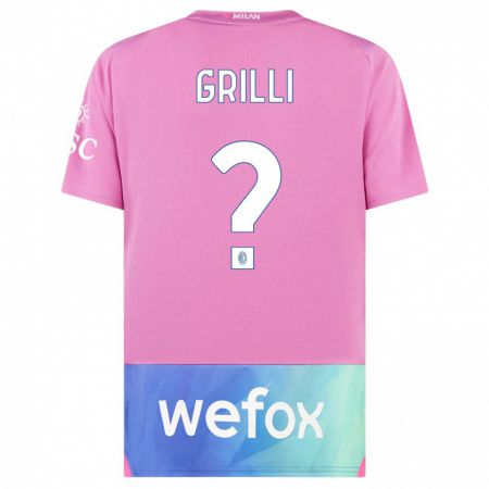 Kandiny Enfant Maillot Lorenzo Grilli #0 Rose-Mauve Troisieme 2023/24 T-Shirt