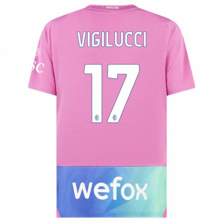 Kandiny Enfant Maillot Valery Vigilucci #17 Rose-Mauve Troisieme 2023/24 T-Shirt